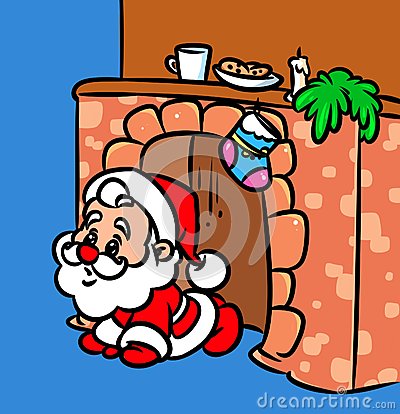 400x414 Christmas Santa Claus Amaze Fireplace Cartoon Illustration Holiday