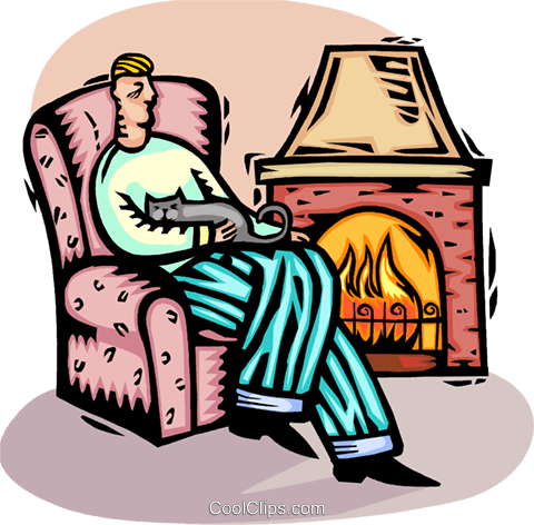 480x472 Man Sitting By The Fire Royalty Free Vector Clip Art Illustration
