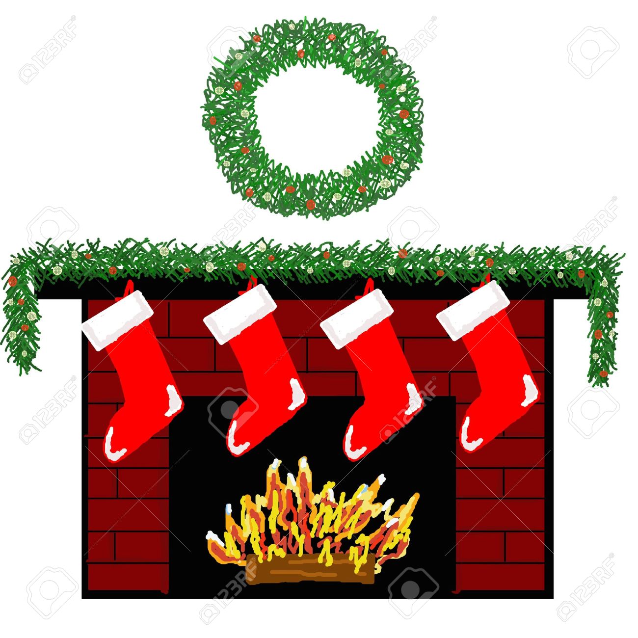 1300x1300 Christmas Stockings Fireplace With Fire Clipart