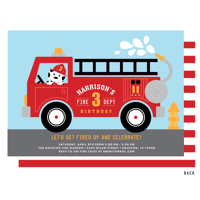 800x800 Fire Truck Invitation, Fire Truck Birthday Party Invitations