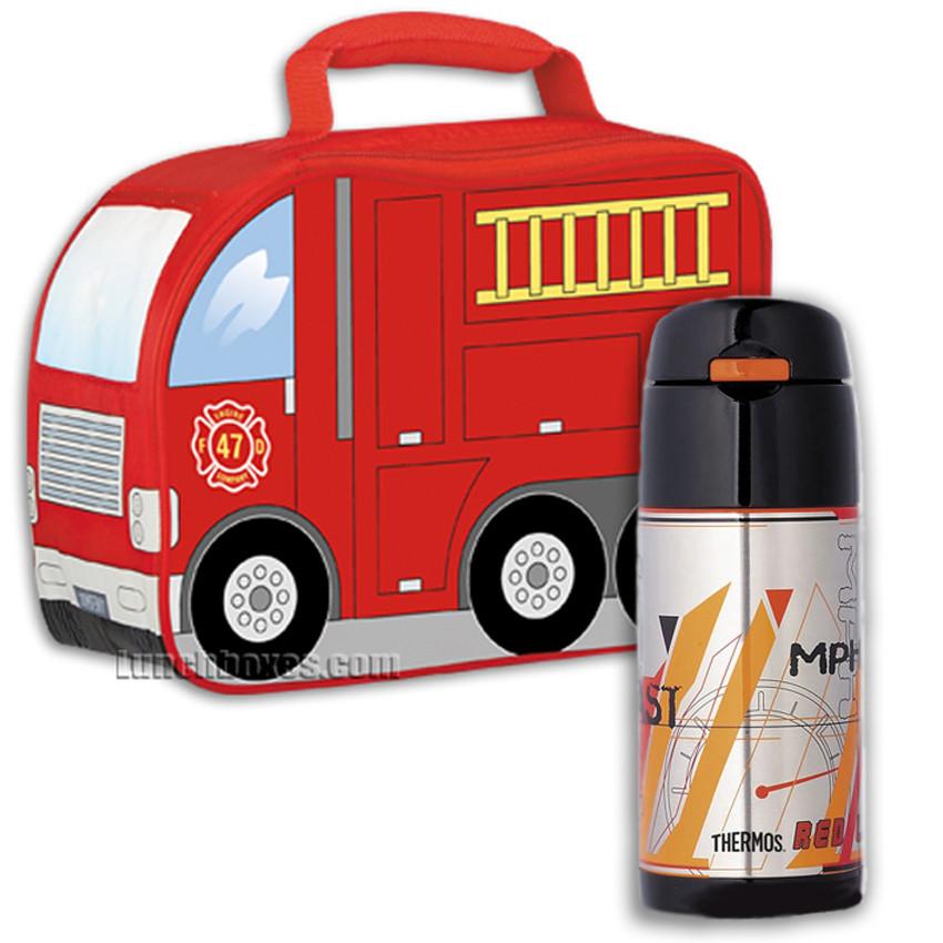 850x850 Firetruck Lunchbox And Thermos Bottle