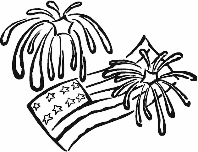 630x486 40760 4th Of July Fireworks Flags Coloring Page