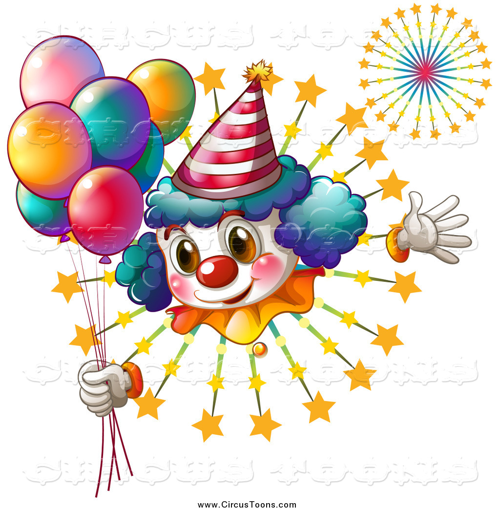 1024x1044 Circus Clipart Of A Clown Holding Balloons Over Bursting Fireworks