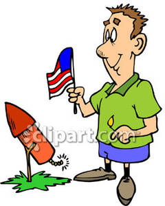 240x300 Holding Flag With Fireworks Royalty Free Clipart Picture