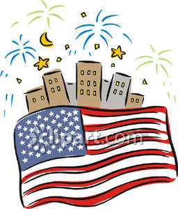 256x300 American Flag And Fireworks Over A City