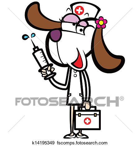 450x470 Clip Art Of Cartoon Dog Nurse With First Aid Kit And Syringe