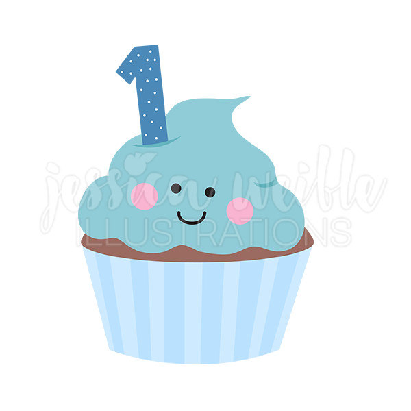 600x600 Blue Boys First Birthday Cupcake Cute Digital Clipart Cupcake