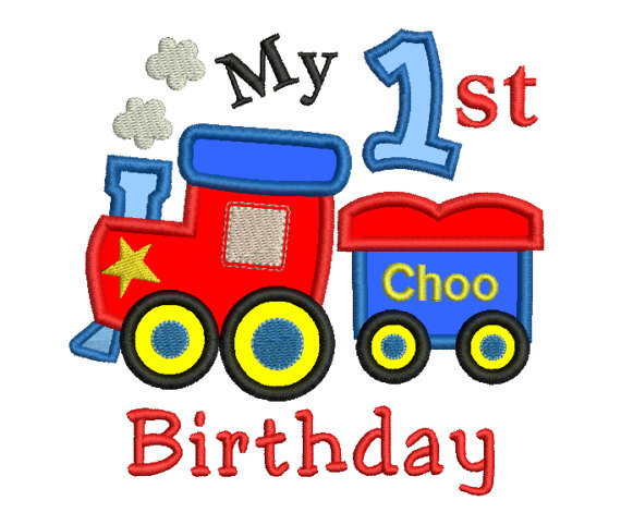 570x482 Boy's 1st Birthday Train Applique Embroidery Design, First