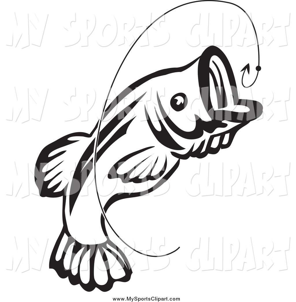 1024x1044 Sports Clip Art Of A Black And White Jumping Fish And Hook By