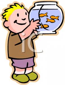 230x300 Colorful Cartoon Of A Boy Admiring A Fish Bowl Full Of Goldfish