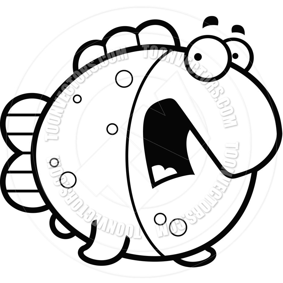 940x940 Cartoon Fish Scared (Black And White Line Art) By Cory Thoman