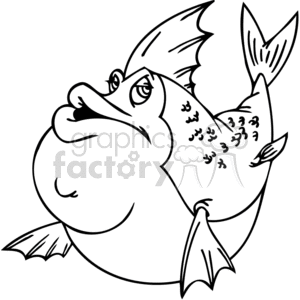 300x300 Royalty Free Black And White Funny Cartoon Fish 377270 Vector Clip