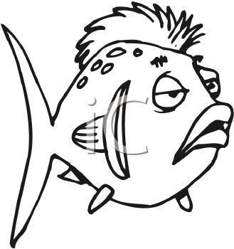 329x350 Black And White Cartoon Fish With A Mohawk