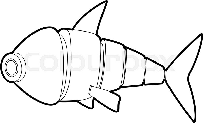 800x488 Robot Fish Icon In Outline Style Isolated On White Vector