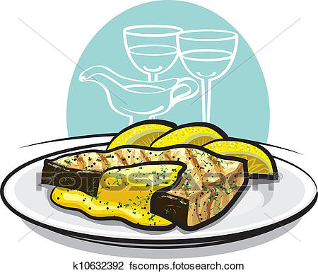 450x386 Clipart Of Grilled Halibut Fish With Sauce K10632392