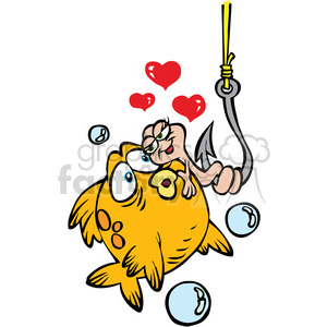 300x300 Royalty Free Cartoon Fish With Worm On A Hook 387792 Vector Clip