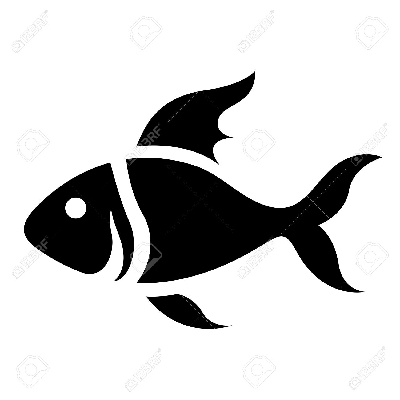1300x1300 Illustration Of Black Cartoon Fish Icon Isolated On A White