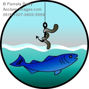 300x300 Clip Art Image Of A Worm On A Hook And A Swimming Fish Design