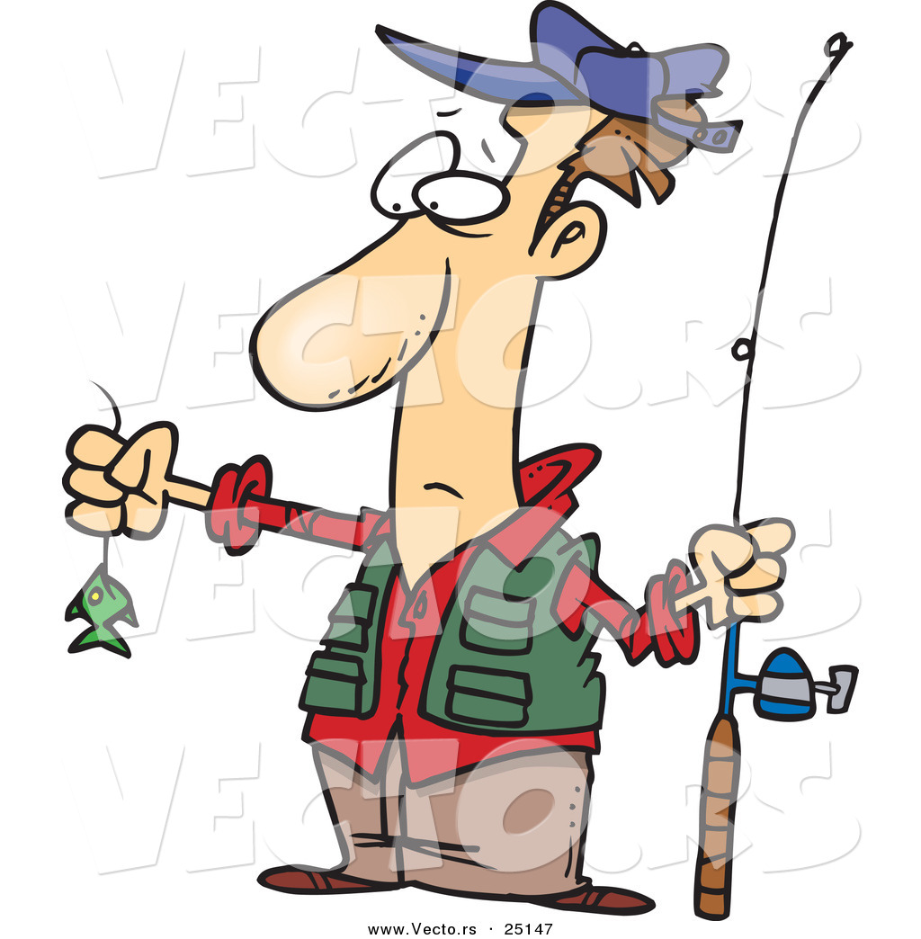 1024x1044 Vector Of A Disappointed Cartoon Fisherman Catching Tiny Fish By