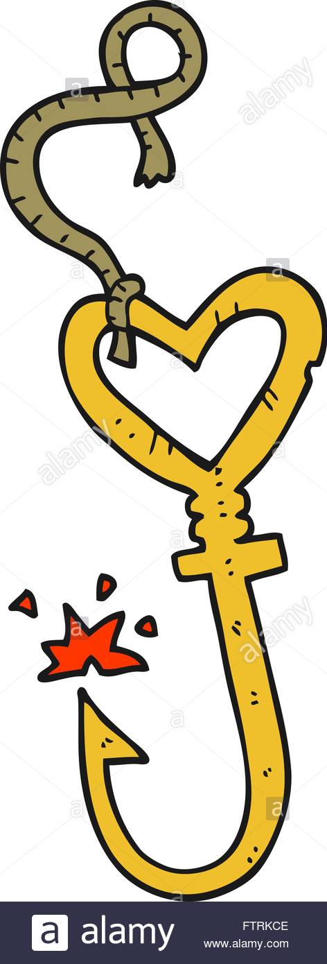 472x1390 Freehand Drawn Cartoon Love Heart Fish Hook Stock Vector Art