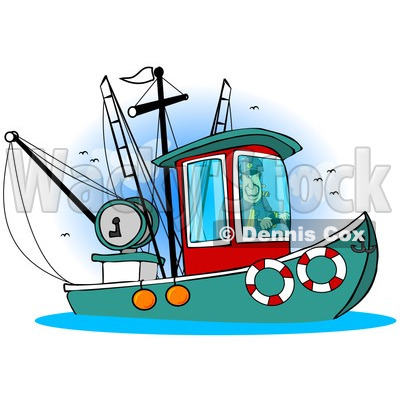 400x400 Free (Rf) Clipart Illustration Of A Trawler Fishing Boat At Sea