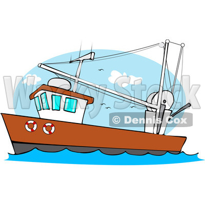 400x400 Free (Rf) Clipart Illustration Of A Trawler Fishing Boat At Sea