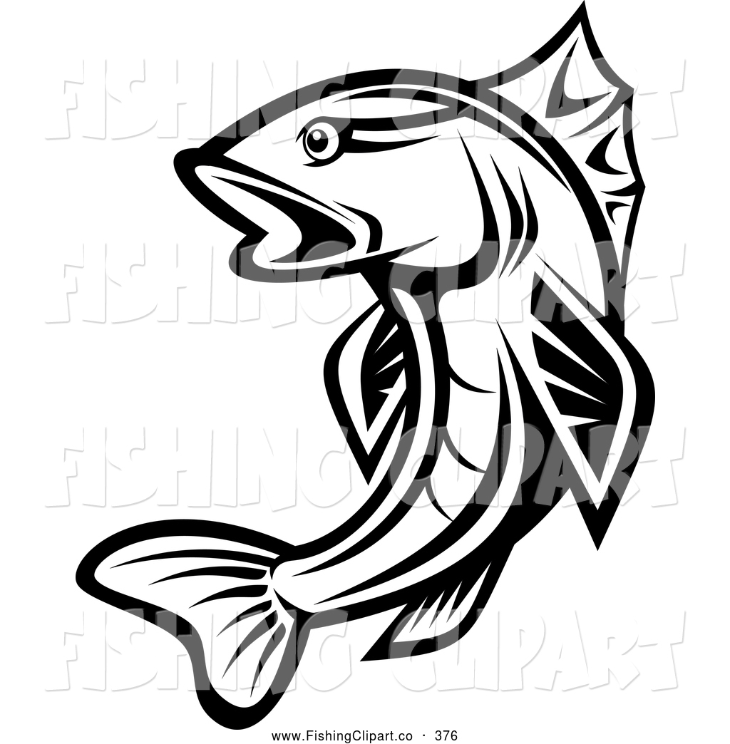 1024x1044 Clip Art Of A Leaping Black And White Trout By Vector Tradition Sm