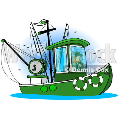 400x400 Free (Rf) Clip Art Illustration Of A Leprechaun Steering A Fishing