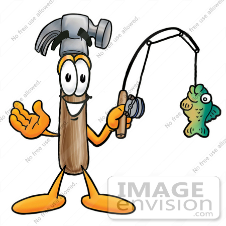 450x450 Clip Art Graphic Of A Hammer Tool Cartoon Character Holding A Fish