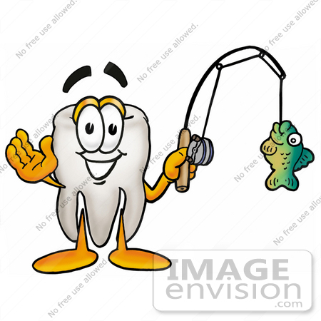 450x450 Clip Art Graphic Of A Human Molar Tooth Character Holding A Fish