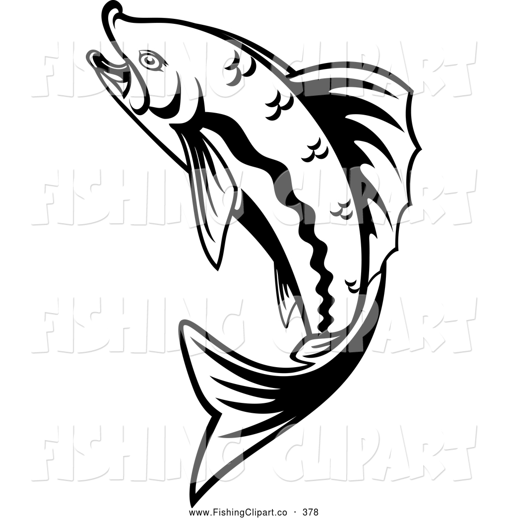 1024x1044 Clip Art Of A Leaping Black And White Trout By Vector Tradition Sm