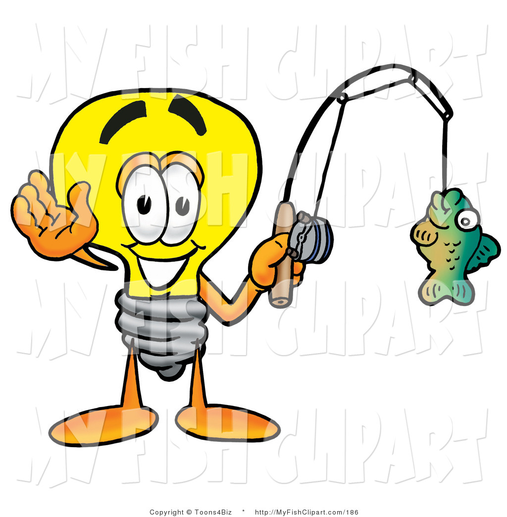 1024x1044 Clip Art Of A Light Bulb Mascot Cartoon Character Holding A Fish