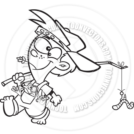 460x460 Cartoon Country Boy Gone Fishing (Black Amp White Line Art) By Ron