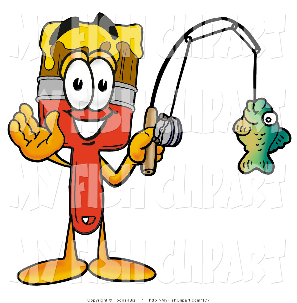 1024x1044 Clip Art Of A Paint Brush Mascot Cartoon Character Holding A Fish