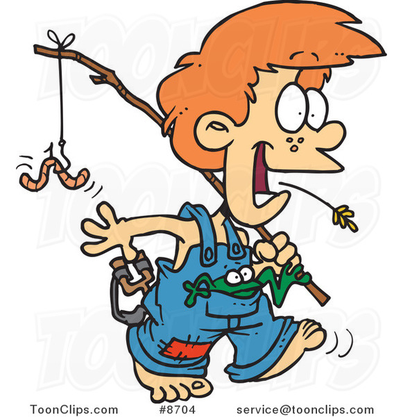 581x600 Cartoon Country Boy Carrying A Fishing Pole