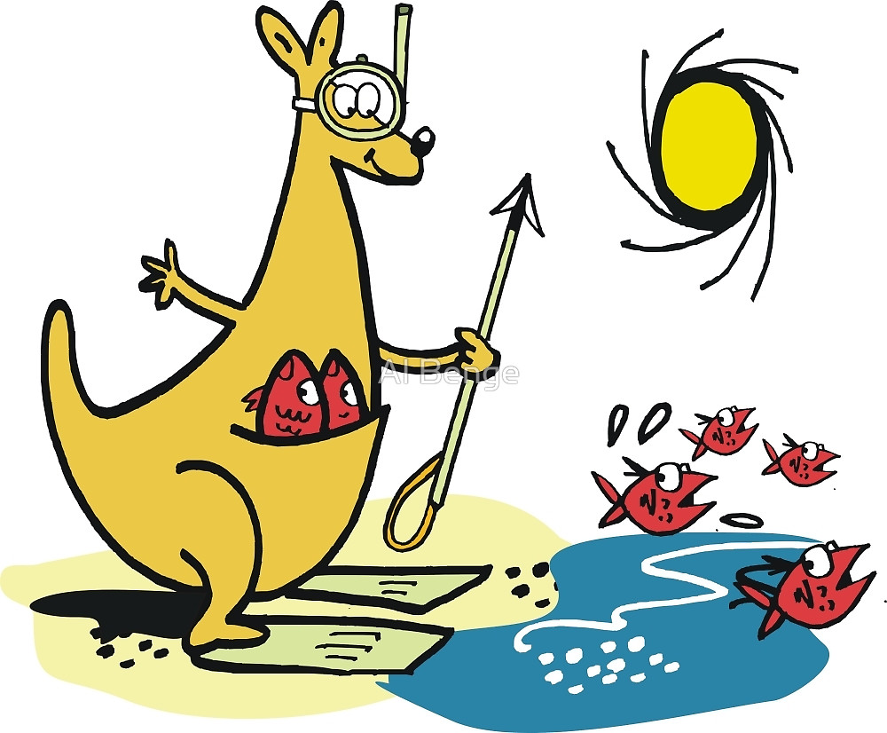 1000x826 Cartoon Kangaroo Fishing With Harpoon