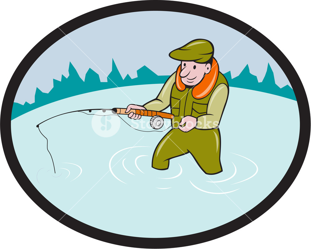 1000x802 Illustration Of A Fly Fisherman Casting Fly Fishing Rod Viewed