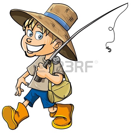 445x450 Cartoon Fisherman With A Fishing Rod. Isolated Royalty Free