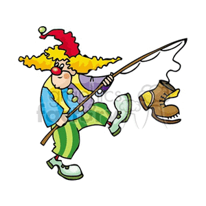 300x300 Royalty Free A Silly Clown With A Red Hat Holding A Fishing Pole
