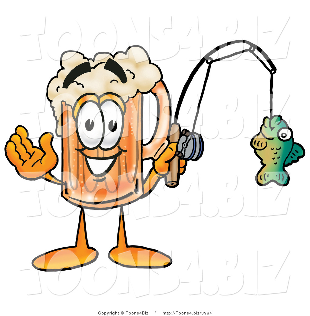 1024x1044 Illustration Of A Beer Mug Mascot Holding A Fish On A Fishing Pole