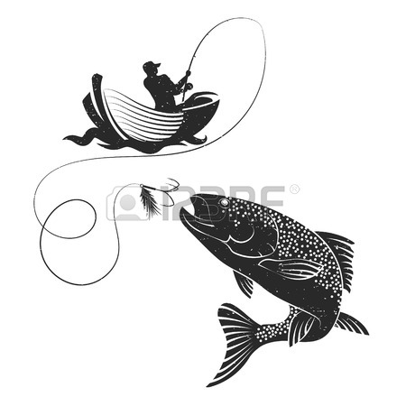 450x450 Fish Jumping For Bait And Fishing Rod Silhouette Royalty Free