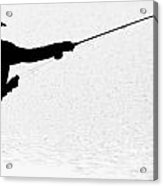 163x186 Silhouette Of A Fisherman Holding A Fishing Pole Bw Photograph By