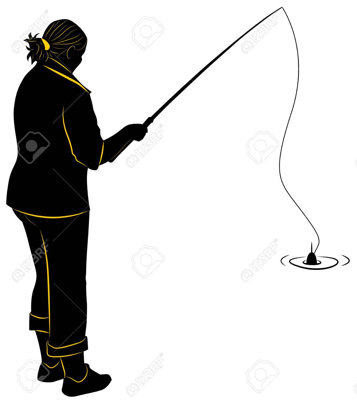 1145x1300 Silhouette Of The Girl With A Fishing Rod Royalty Free Cliparts