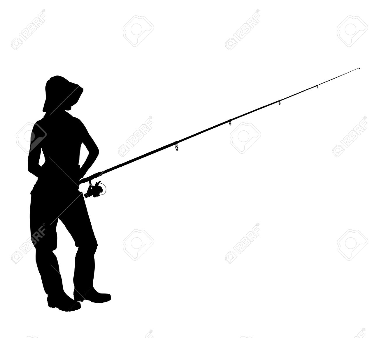 1300x1161 A Silhouette Of A Fisherwoman Holding A Fishing Pole Isolated