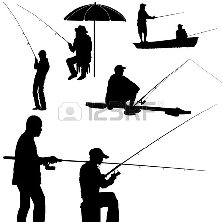450x450 Vector Lake Fishing Fisherman Silhouette Background Illustration