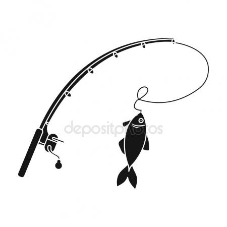 450x450 Fishing Rod And Fish Icon In Black Style Isolated On White
