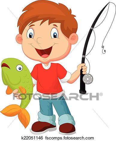 387x470 Clip Art Of Little Boy Fishing K22051146