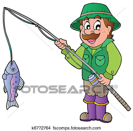 450x444 Clipart Of Cartoon Fisherman With Rod And Fish K6772764