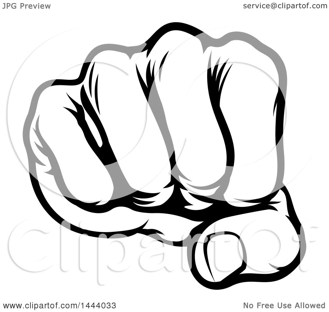 1080x1024 Clipart Of A Black And White Cartoon Fist Punching