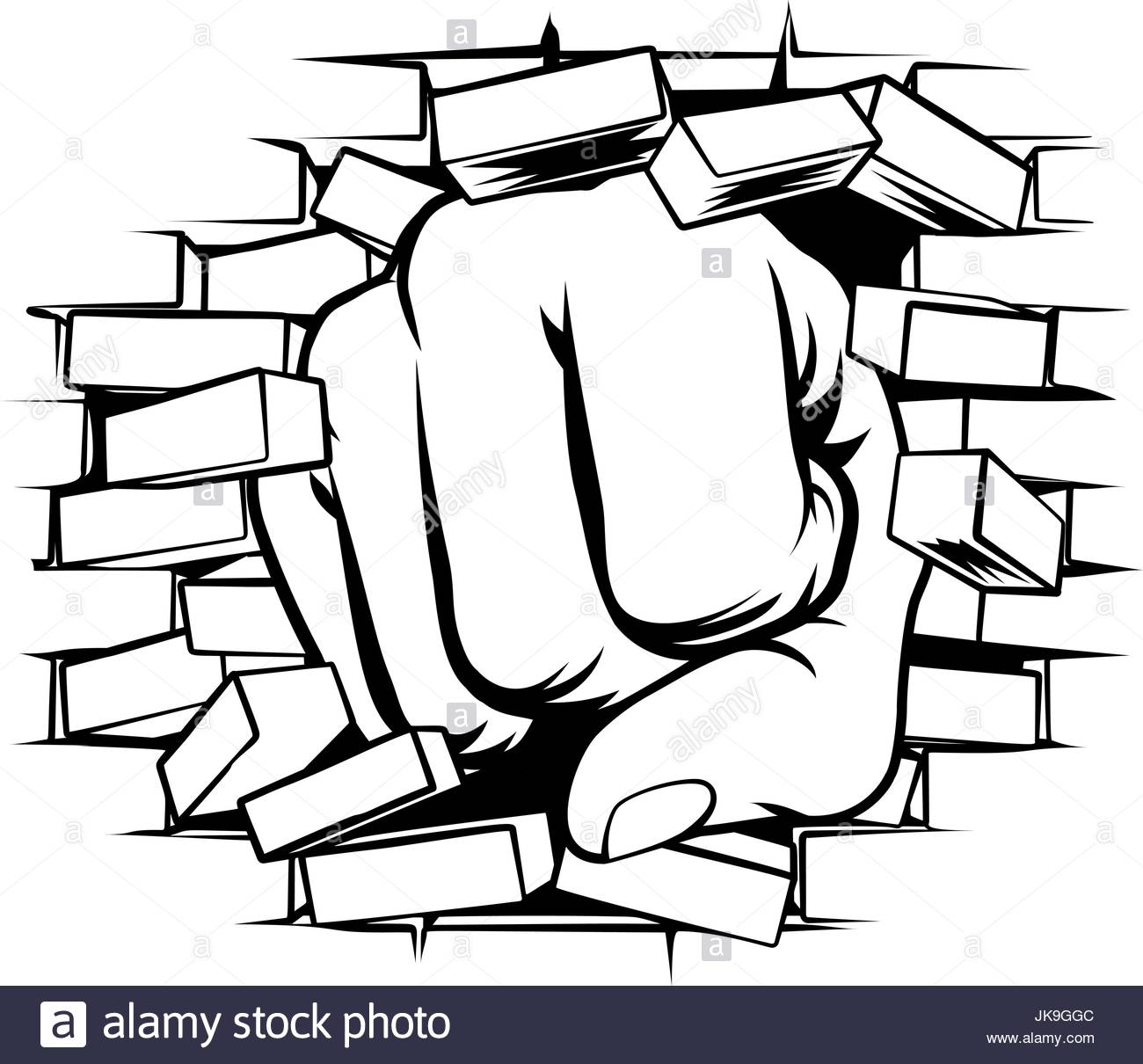 1300x1210 Fist Punching Through Brick Wall Stock Vector Art Amp Illustration